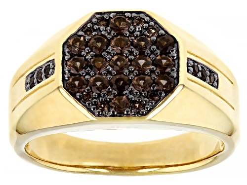 Photo of .49ctw Round Smoky Quartz 18k Yellow Gold Over Sterling Silver Men's Ring - Size 11