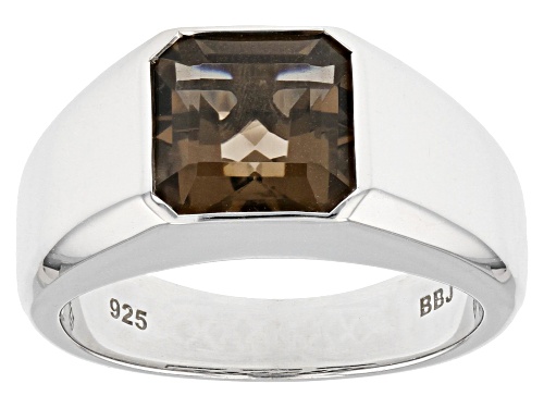 Photo of 3.10ct Square Octagonal Smoky Quartz Rhodium Over Sterling Silver Men's Ring - Size 12