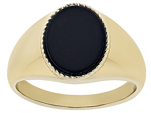 14x10mm Oval Black Onyx 18k Yellow Gold Over Sterling Silver Men's Ring - Size 9