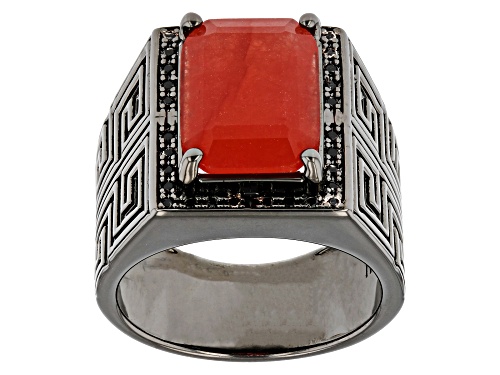 Photo of 14x10mm Red Jasper With 0.21ctw Black Spinel, Black Rhodium Over Brass Men's Ring - Size 10