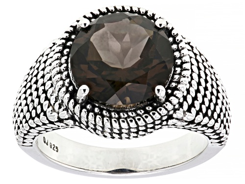 Photo of 4.72ct Round Smoky Quartz Rhodium Over Sterling Silver Men's Ring - Size 10