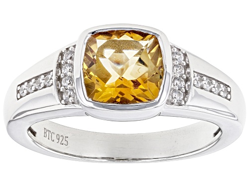 Photo of 1.98ct Brazilian Citrine With .11ctw White Zircon Rhodium Over Sterling Silver Men's Ring - Size 10