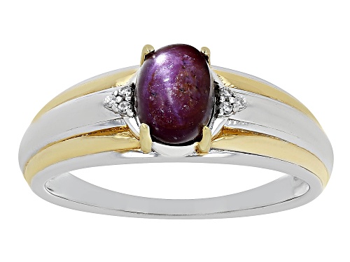 2.22ct Oval Star Ruby with .04ctw White Zircon Rhodium & 18k Yellow Gold Over Silver Men's Ring - Size 12