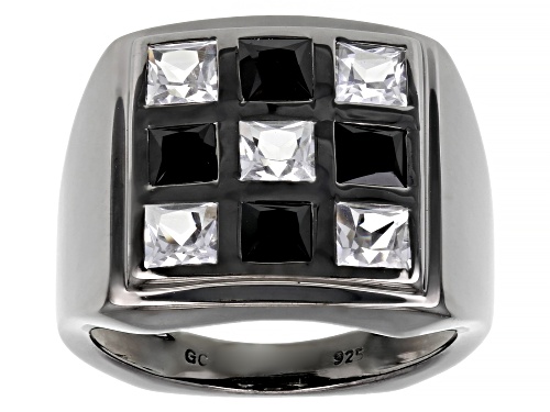 1.62ctw Black Spinel And 1.81ctw Lab White Sapphire, Black Rhodium Over Sterling Silver Men's Ring - Size 12