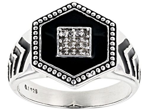 .10ctw Round White Zircon With Black Enamel Rhodium Over Sterling Silver Men's Ring - Size 9