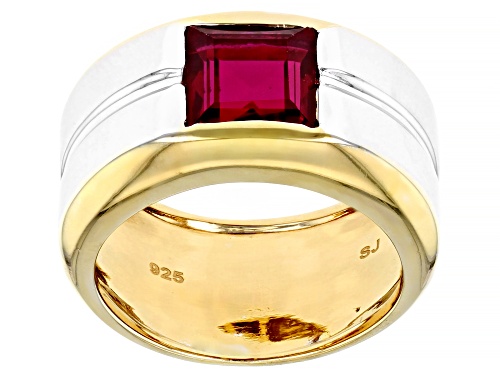 2.88ct Square Lab Created Ruby Rhodium & 18k Yellow Gold Over Sterling Silver Two-Tone Men's Ring - Size 11