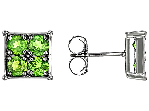 .75ctw Round Chrome Diopside Black Rhodium Over Sterling Silver Men's Stud Earrings