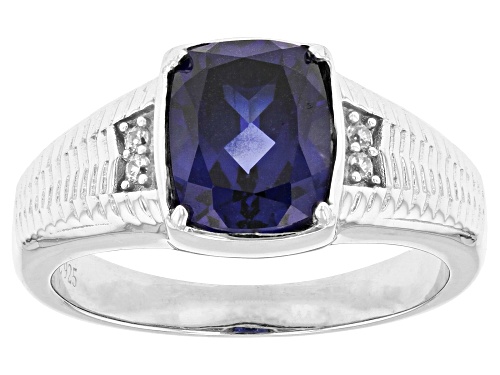 Photo of 2.70ct Lab Created Blue Sapphire With 0.04ctw White Zircon Rhodium Over Sterling Silver Men's Ring - Size 11