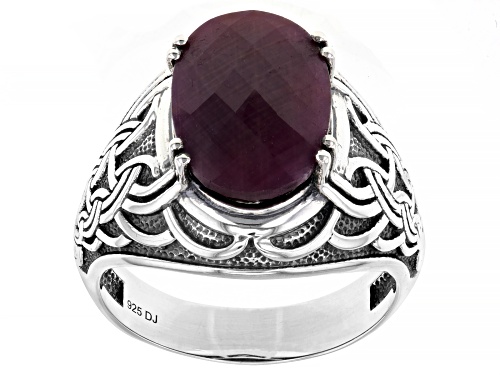 Photo of 5.40ct Oval Indian Ruby Sterling Silver Men's Ring - Size 10