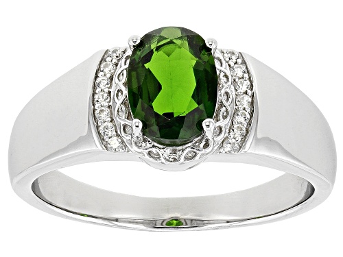 1.04ct Oval Chrome Diopside With .09ctw White Zircon Rhodium Over Sterling Silver Ring Men's Ring - Size 12