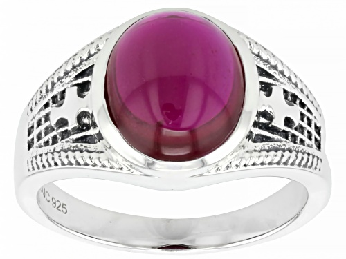 12x10mm Oval Cabochon Lab Created Ruby Sterling Silver Men's Ring - Size 9