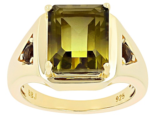4.84ctw Smoky Citrine Triplet Quartz & Smoky Quartz 18k Yellow Gold Over Sterling Silver Men's Ring - Size 12