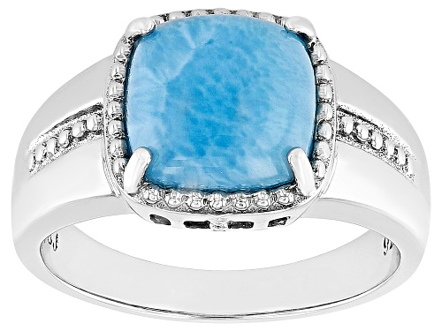 10mm Square Cushion Larimar Rhodium Over Sterling Silver Men's Ring - Size 9