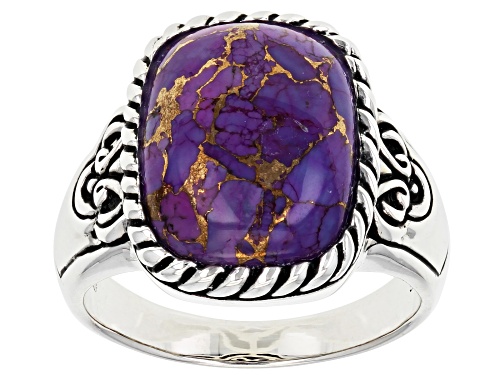 16x12mm Rectangular Cushion Purple Composite Turquoise Rhodium Over Sterling Silver Men's Ring - Size 11
