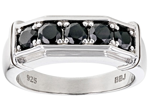 1.20ctw Round Black Spinel Rhodium Over Sterling Silver Men's Band Ring - Size 11