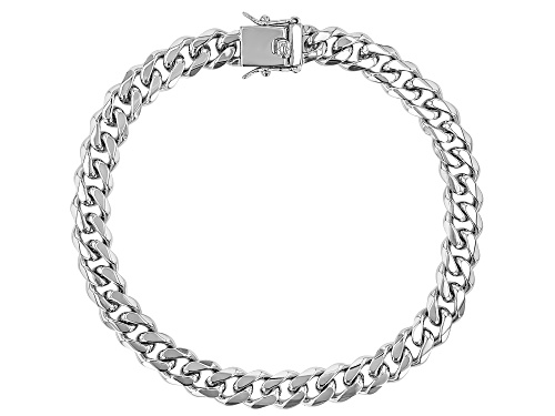 0.09ct Blue Lab Created Sapphire Accent Rhodium Over Sterling Silver Men's Bracelet - Size 8.5