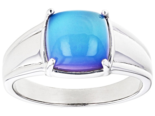 9mm Square Cushion Blue Aurora Moonstone Rhodium Over Sterling Silver Men's Ring - Size 12