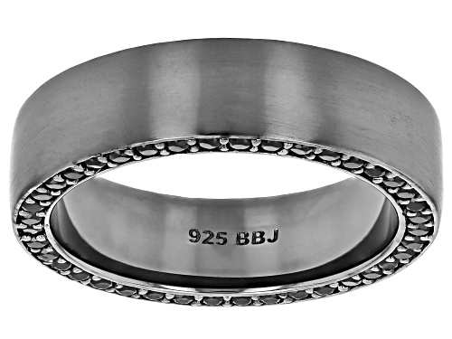 1.36ctw Black Spinel, Black Rhodium Over Sterling Silver Matte Finish Edge Eternity Wedding Band - Size 13