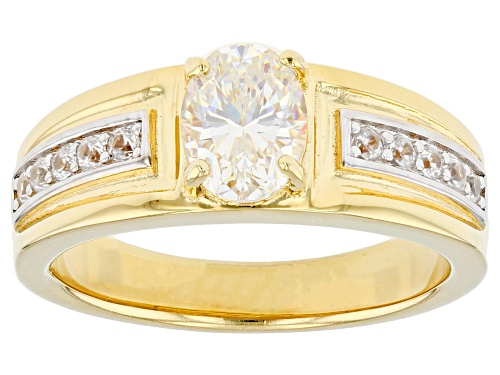 1.50ct Oval Strontium Titanate, 0.29ctw White Zircon 18k Yellow Gold Over Sterling Silver Men's Ring - Size 12