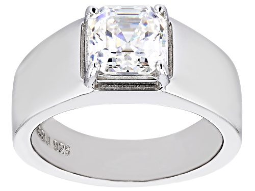 3.25ct Asscher Cut Strontium Titanate Rhodium Over Sterling Silver Solitaire Ring - Size 10