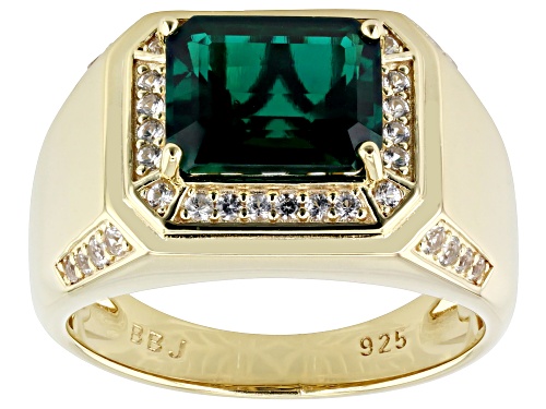 3.37ctw Lab Created Emerald, Lab White Sapphire 18k Yellow Gold Over Sterling Silver Men's Ring - Size 9