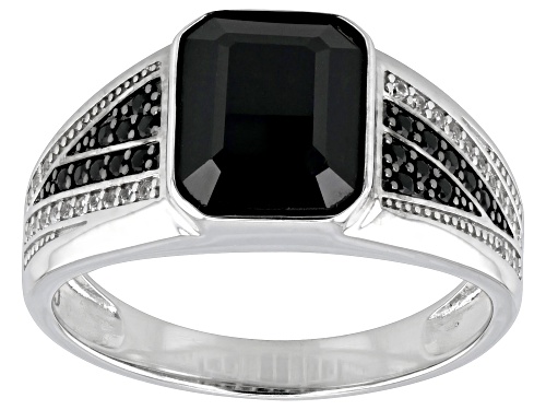 3.01ctw Black Spinel With 0.15ctw White Zircon Rhodium Over Sterling Silver Men's Ring - Size 10