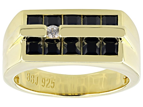 1.45ctw Black Spinel With 0.09ctw White Zircon 18k Yellow Gold Over Sterling Silver Men's Ring - Size 12