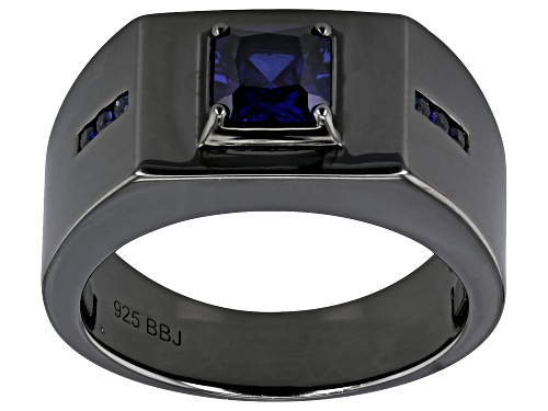 1.41ctw Lab Created Blue Sapphire, Black Rhodium Over Sterling Silver Men's Ring - Size 11