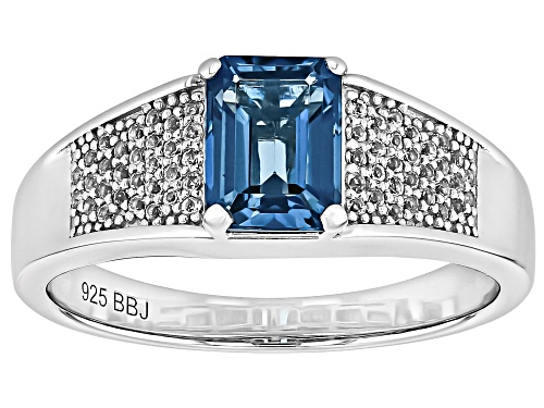 1.70ct London Blue Topaz With 0.20ctw White Topaz Rhodium Over Sterling Silver Men's Ring - Size 13