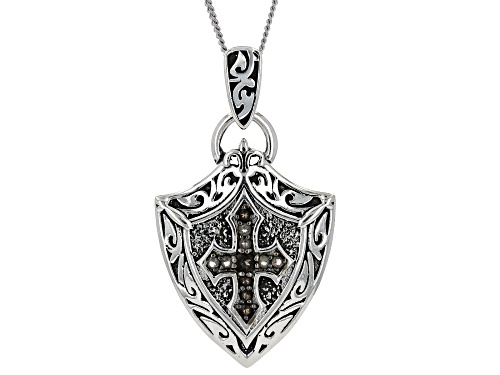 0.18ctw Round Smoky Quartz Sterling Silver Shield Men's Pendant With Chain