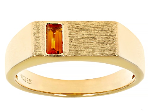 0.19ct Baguette Madeira Citrine 18k Yellow Gold Over Sterling Silver Men's Signet Ring - Size 11
