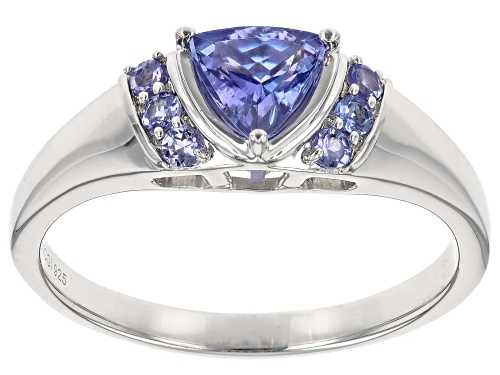 0.85ct Trillion And 0.20ctw Round Tanzanite Rhodium Over Sterling Silver Men's Ring - Size 10