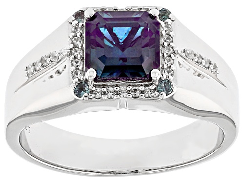 1.87ctw Lab Alexandrite With 0.21ctw White Zircon Rhodium Over Sterling Silver Men's Ring - Size 11