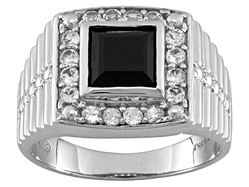 Photo of 2.09ct Black Spinel With .80ctw White Topaz Rhodium Over Sterling Silver Men's Ring - Size 12