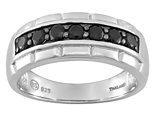 1.05ctw Round Black Spinel Rhodium Over Sterling Silver Gent's Wedding Band Ring - Size 11