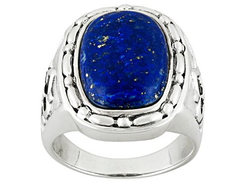 Photo of Cushion Cabochon Lapis Lazuli  Rhiodium Over Sterling Silver Mens Ring - Size 11