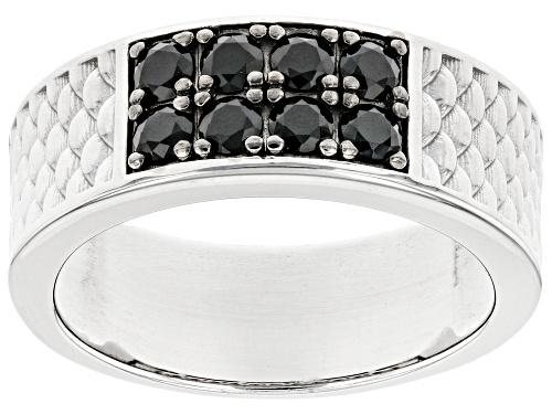 Photo of .82ctw Round Black Spinel Rhodium Over Sterling Silver Men's Band Ring - Size 11