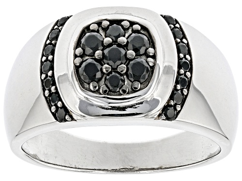 .48ctw Round Black Spinel Rhodium Over Sterling Silver Men's Ring - Size 13