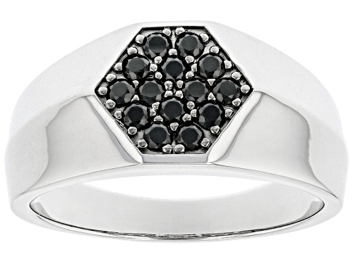 .48ctw Round Black Spinel Rhodium Over Sterling Silver Men's Ring - Size 12