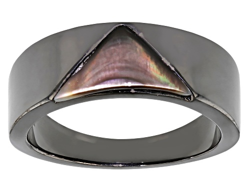 7.5x15.5mm Free-form Black Mother-Of-Pearl, Black Rhodium Over Sterling Silver Men's Band Ring - Size 13