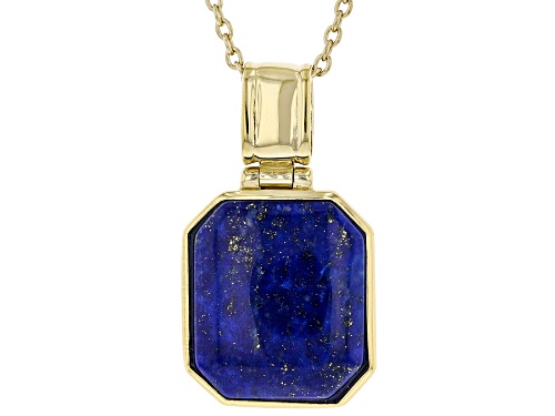 16x14mm Rectangular Octagonal Lapis Lazuli 18K Yellow Gold Over Silver Pendant With Chain