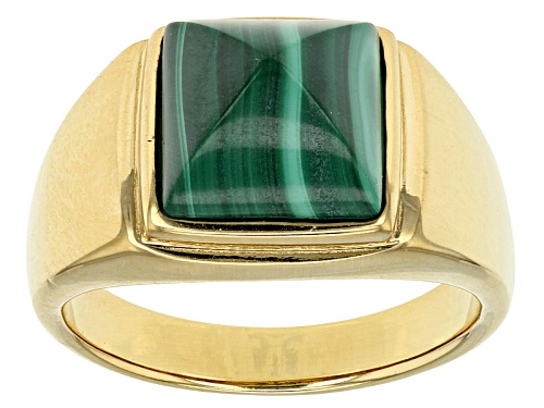 Fancy Pyramid Cabochon Malachite 18k Yellow Gold Over Silver Men's Ring. - Size 13