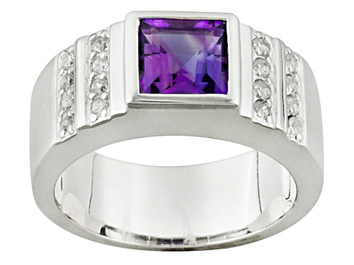 1.54ct Square African Amethyst With .36ctw White Zircon Rhodium Over Sterling Silver Men's Ring - Size 13