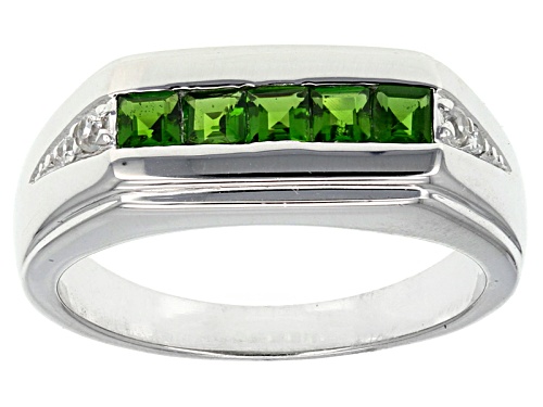 .71ctw Square Chrome Diopside With .13ctw White Zircon Rhodium Over Silver Gents Wedding Band Ring - Size 13