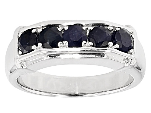 1.66ctw Round Blue Sapphire Rhodium Over Sterling Silver Gents Wedding Band Ring - Size 12