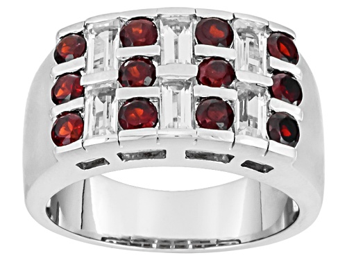 1.42ctw Round Vermelho Garnet™ With 1.52ctw Round White Topaz Rhodium Over Silver Mens Ring - Size 11