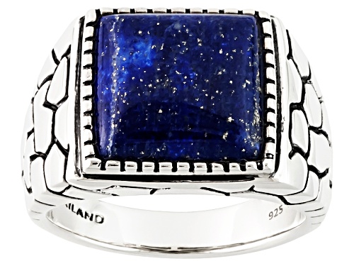 13mm Square Cabochon Lapis Sterling Silver Men's Ring - Size 12
