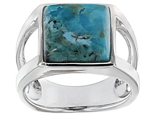 12mm Square Cushion Turquoise Rhodium Over Sterling Silver Men's Ring - Size 10