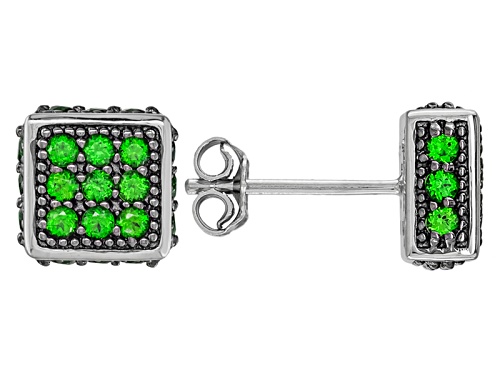 Photo of .92ctw Round Chrome Diopside Rhodium Over Sterling Silver Earrings