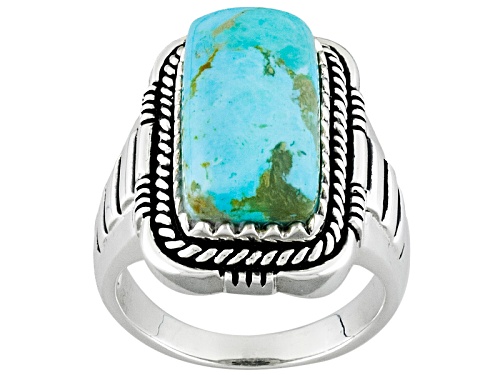 Photo of 20x10mm Rectangular Cushion Cabochon Turquoise Sterling Silver Mens Ring - Size 11